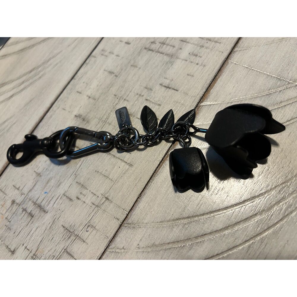 Coach Black Floral Keychain